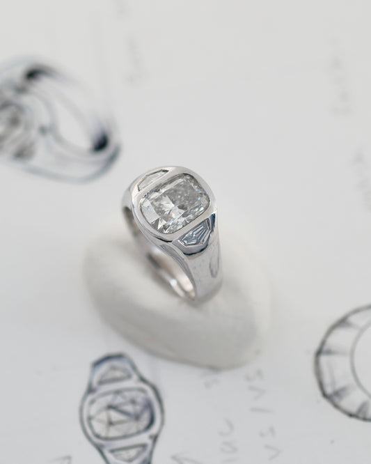 925 sterling silver cigar ring with lab-grown diamonds