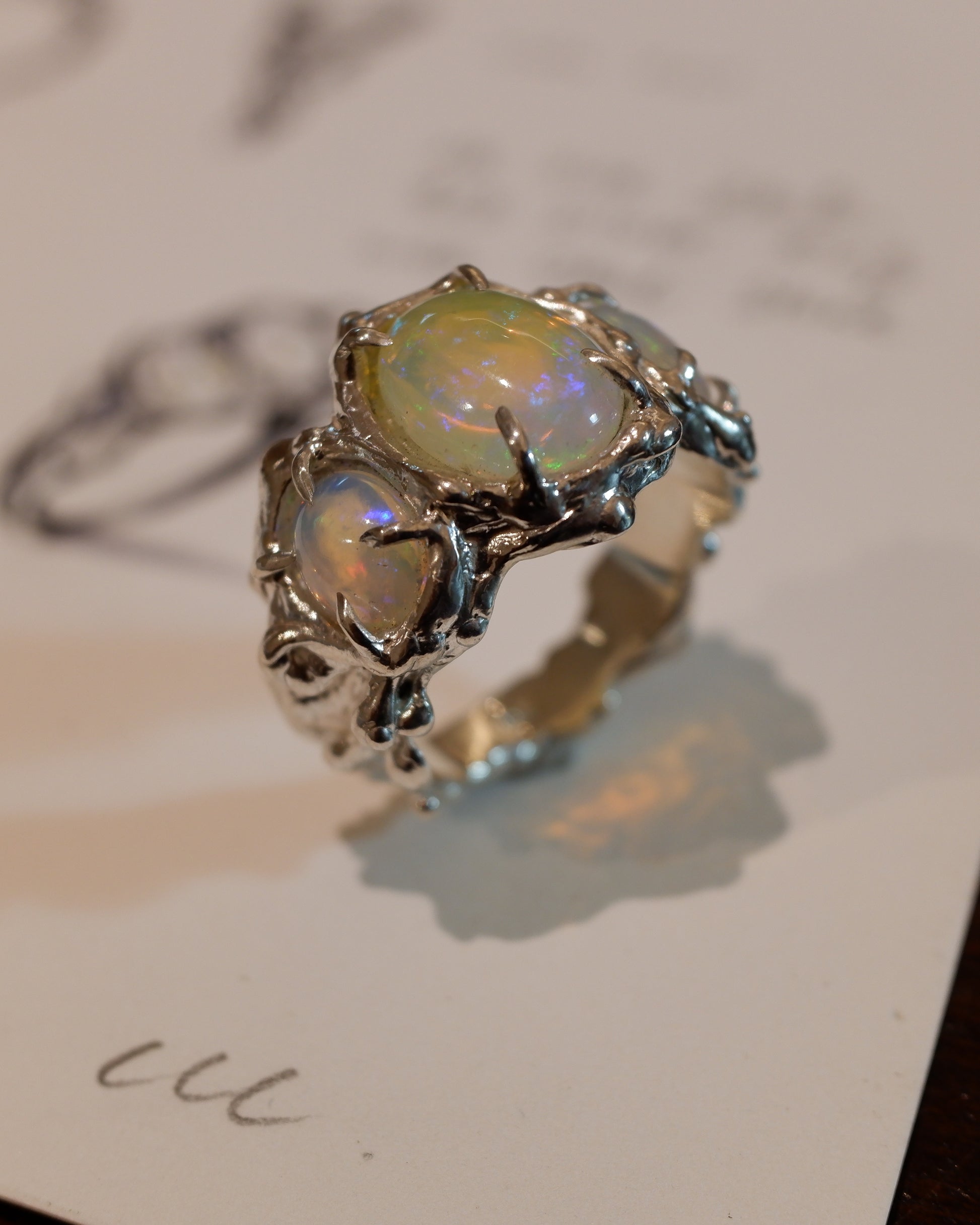 omakase 3 opals 925 silver ring